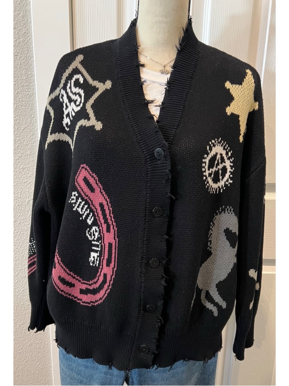 #1743 All Saints Hester Jacquard Cardigan Medium - Picture 2 of 9